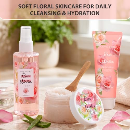 Body & Earth Gift Set - Spa Sets for Women, Perfume, Body Lotion, and Scrub in a Rose Water Box - Perfect Birthday Gifts for Mom Girlfriend Her - Image 3