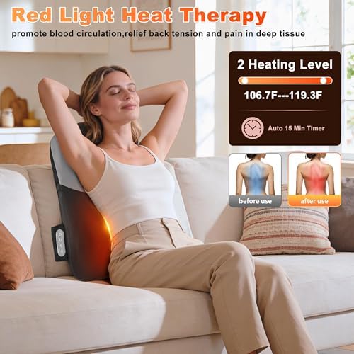 Neck and Back Massager with Heat, Rolling Up and Down Shiatsu Back and Neck Massager with Heat, 4D Kneading and Car Adapter for Home, Office and Car use, Gifts for Men and Women - Image 2