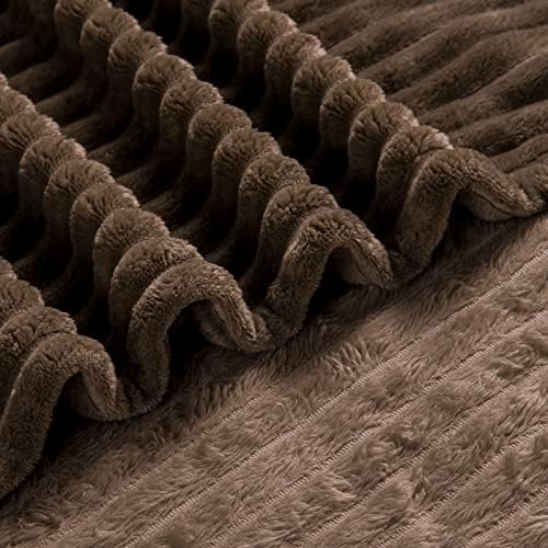 Bnuitland Brown Fleece Throw Blanket for Couch, 300GSM Soft Warm Cozy Fluffy Throw for Adults & Kids, Stripe Pattern 60"x80", All Season Sofa Bed Blanket for Home Decor - Image 7