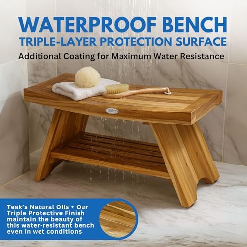 EcoDecors Serenity 30-Inch Teak Shower Bench with Shelf, 300 lb - Image 5