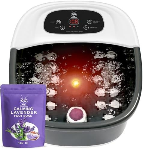 Foot Spa Bath Massager with Heat Bubbles and Vibration Massage and Jets, 16 OZ Calming Lavender Foot Soak Epsom Salt, MoodRelish Foot Soaker with Red Light, 22 Massage Rollers, Adjustable Temp - Black by Unknown