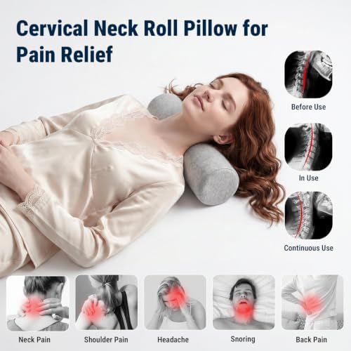 Neck Roll Pillow for Neck Pain Relief - Memory Foam Neck Support Pillow for Bed, Cylinder Pillows, Round Neck Pillow for Sleeping, 15.7 * 5 * 5 inch (Grey) - Image 4