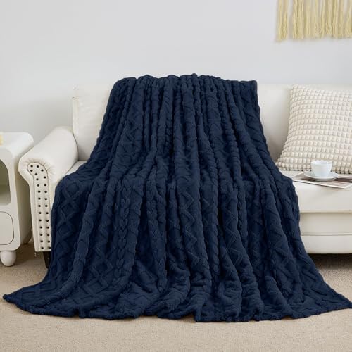 Aganear Fleece Throw Blanket for Couch Sofa 50"x60" Navy - Image 7