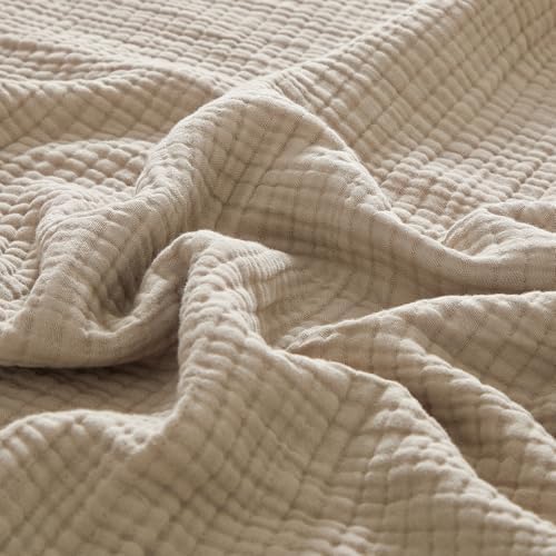 PHF 100% Cotton Muslin Blanket Twin XL Size 66"x90", 4-Layer Lightweight Gauze Throw, Breathable Cloud-Soft Minimalist Blanket for Bed, Couch, Camping & Baby, Taupe, Ideal Gift by PHF