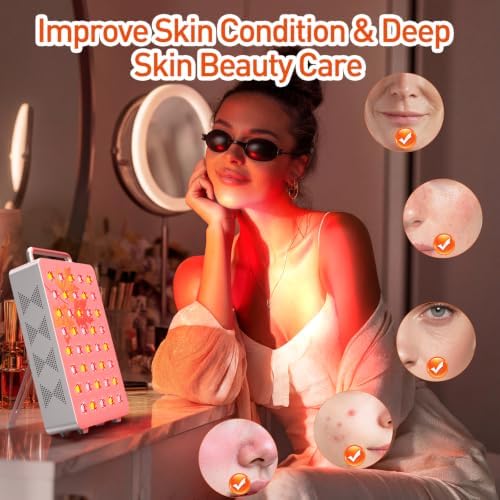 Red Light Therapy Panel, 5 Wavelength 40 Dual Chip LEDs Red and Near Infrared Lamp Therapy Device with Timer & Stand for Body Pain Relief Face Skin Health Sleep - Image 3