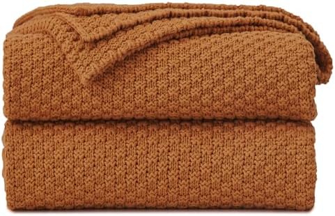 Longhui bedding 100% Cotton Knitted Throw Blanket – Burnt Orange, Soft & Cozy, Machine Washable, 60"x80" – Perfect for Living Room, Couch, Sofa, Bed or Travel by LongHuiBedding