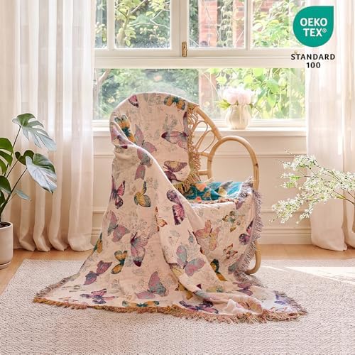 MSGKV Boho Throw Cotton Butterfly Blanket 50"x60" for Couch Sofa Decor - Image 6