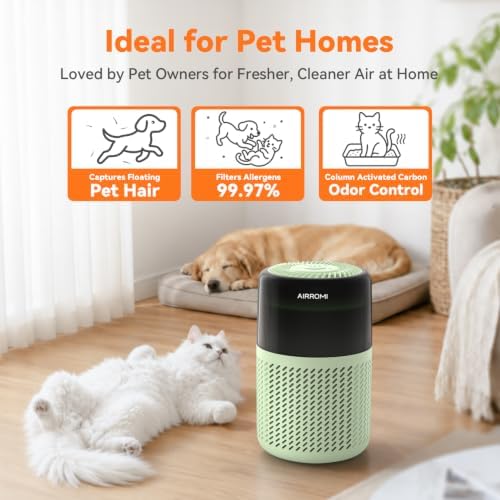 AIRROMI HEPA Air Purifier for Bedroom&Home,Pet Air Purifier for Home Pets,Removes Pet Odor,Cat Litter Smell,Dust,Smoke&Allergies,Quiet Room Air Purifier with Scents,360°Air Cleaner,A2005 Green - Image 2