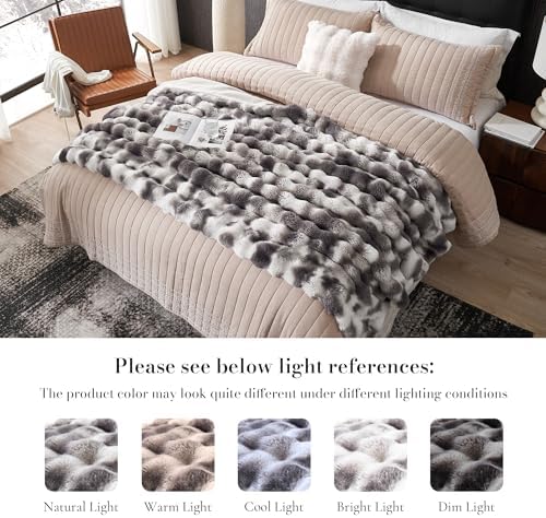 Amélie Home Faux Fur Throw Blanket for Couch, Ultra Soft Fuzzy Plush Bubble Throw for Sofa, Living Room & Home Decor, 50"x60", Tie-dye Grey - Image 6
