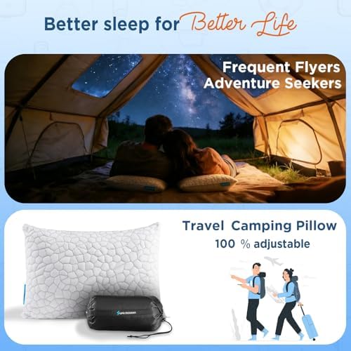 Cooling Pillow Camping Size 1 Pack, Adjustable Bed Pillows for Sleeping, Small Shredded Memory Foam Pillow for Backpacking Hiking, Airplane, Medium Firm Camping Travel Pillow with Washable Cover - Image 4