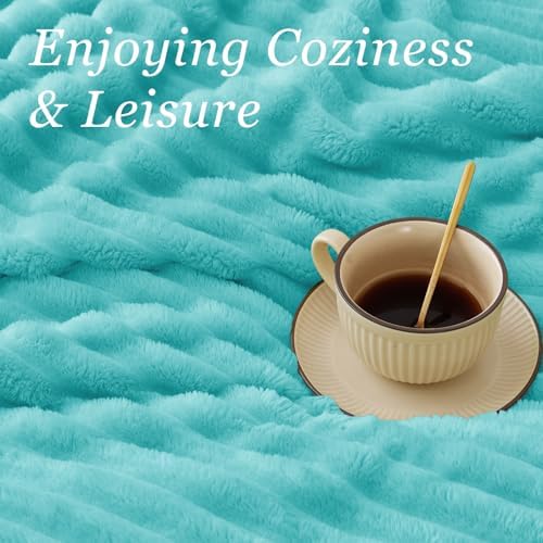 BEDELITE Ribbed Twin Blanket for Couch & Bed, Aqua, 60"x80" - Image 5