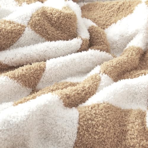CozeCube Beige White Reversible Checkered Knit Throw Blanket 50"x60" - Image 3