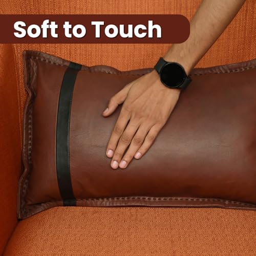 LL LEATHER LOVERS Genuine Lambskin Leather Pillow Cover, 18x26 Inch Case for Lumbar Throw Couch Pillows, Thick & Soft Cushion Covers for Sofa Bed Home Decor (Dark Brown & Black Box Pack of 2) - Image 4