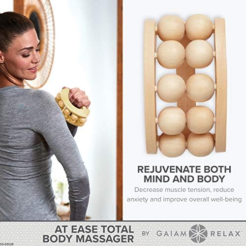 Gaiam Relax Massage Ball Roller, Handheld Wooden Tool - Image 4