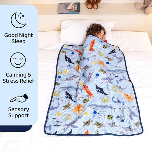 Aricove Kids Weighted Blanket, 5 lb, 36x48 inches, Small Size, Soft Cotton, Machine Washable, Blue/Ocean Animals - Image 2