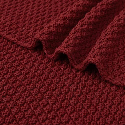Longhui bedding 100% Cotton Knitted Throw Blanket – Burgundy, Soft & Cozy, Machine Washable, 51"x63" – Perfect for Living Room, Couch, Sofa, Bed or Travel - Image 4
