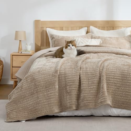 BEDELITE Velvet Quilt Set King Size, Luxury Velvet Comforter Bedding - Image 2