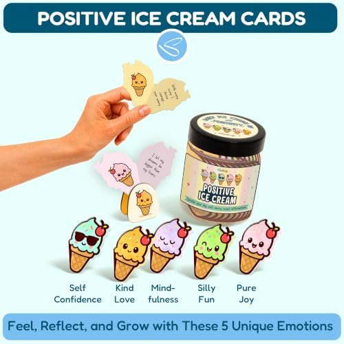 STOFINITY Positive Ice Cream Jar, 60 Affirmation Cards and Wood Stand - Image 3