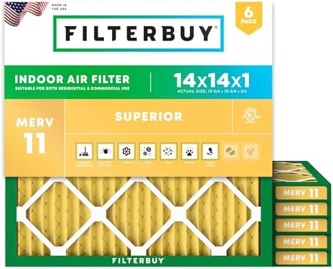 Filterbuy 14x14x1 Air Filter MERV 11 Pet & Allergy Defense (6-Pack) by Filterbuy