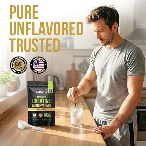 VELOMIX Micronized Creatine Monohydrate Powder - 100% Pure Creatine Powder Unflavored and Easy to Mix | Supports Muscle Growth, Recovery, and Strength | 5000mg Per Serv (5g) - 60 Servings - Image 3