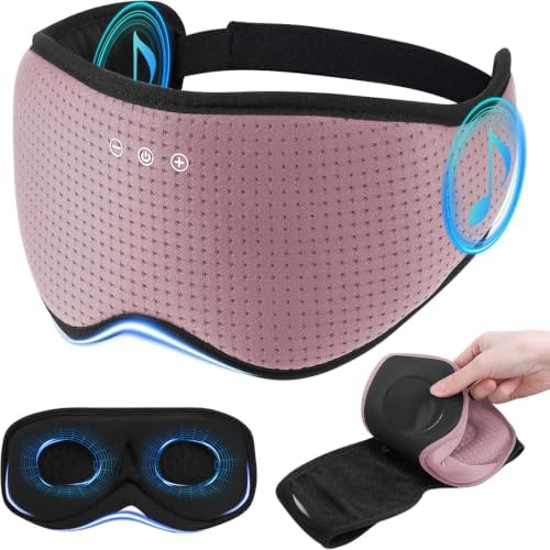 Sleep Mask with Bluetooth 5.4 Headphones, Removable 3D Eye Cups, Timing Sleeping Headphones for Side Sleepers, Wireless Music Eye Mask Speakers for Men, Women, Tech Gifts, Pink by RestEasyLiveCalm