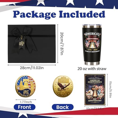 Bafeil 250th Anniversary USA Gift Set - Anniversary Hat & Coin, 20oz Insulated Tumbler & Card - America 250 Merchandise Keepsake for Men Women Collectors, 4th of July & Independence Day Gift 2026 - Image 2