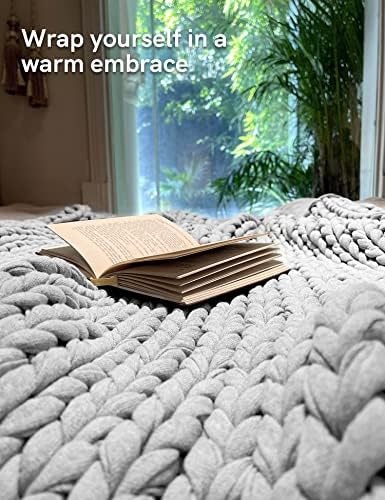 YnM 100% Cotton Weighted Blanket, Handmade Chunky Knitted Throw, No fillers Design, Soft and Breathable, Machine Washable Bed Blanket for Sleep or Home Decor (Lighte Grey, 48x72 Inch, 20lbs) - Image 3