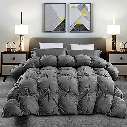 Luxurious Heavyweight Goose Down Feather Fiber Comforter Duvet Insert, Exquisite Gray Pinch Pleat Design, Oversize Palatial King 120 x 98, Premium Baffle Box 100% Egyptian Cotton, 95 oz Fill Weight - Image 3