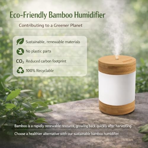 Bamboo Ultrasonic Mini Humidifier, 400ml Quiet Desktop Humidifier with Dual LED Night Light, USB-C Powered, Auto Shut-Off, Portable Small Room Air Moisturizer for Bedroom, Desk, Office & Travel - Image 3