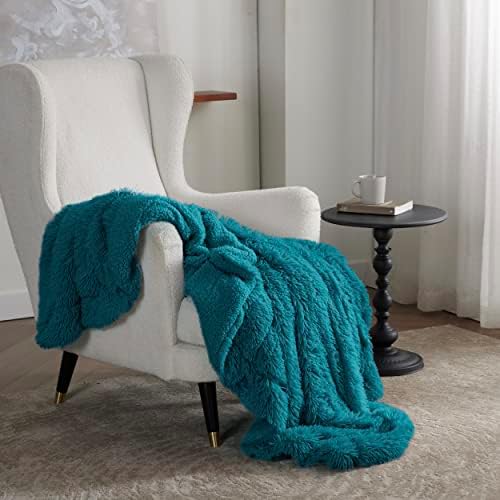 Bedsure Faux Fur Fluffy Fleece Sherpa Blanket Couch Throw Teal 50"x60" - Image 6