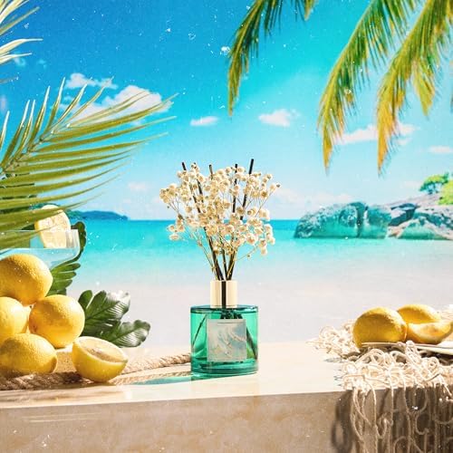 COCORRÍNA Reed Diffuser - Hawaii Melody 6.7 Fl.oz Reed Diffuser Set with 8 Sticks & Preserved Baby's Breath, Reed Diffuser for Home Bathroom Shelf Decor - Image 3