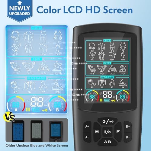 3-in-1 TENS Unit Muscle Stimulator with Color Display - Dual Channel EMS Machine, 28 Therapy Modes,40 Intensity Levels,8 Electrode Pads & EVA Case for Effective Pain Relief - Image 2