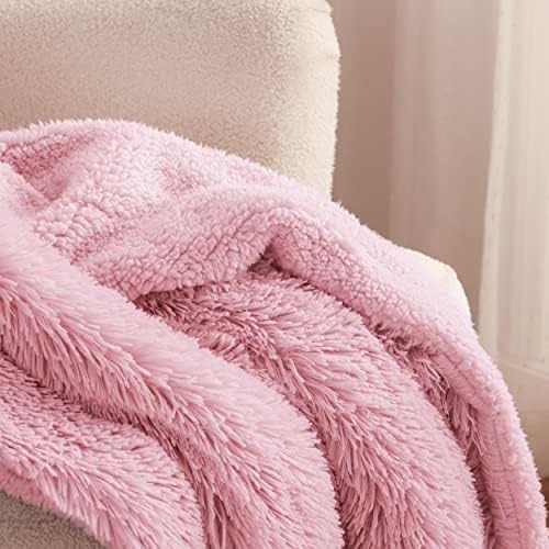 Bedsure Faux Fur Fluffy Fleece Sherpa Blanket Couch Throw Pink 50"x60" - Image 3