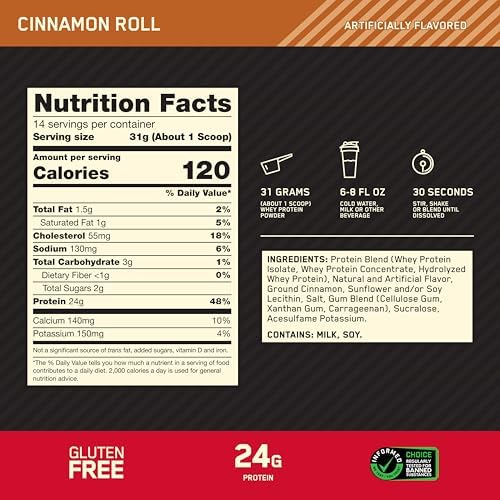 Optimum Nutrition Gold Standard Whey Protein Powder, Cinnamon Roll, 1 LB - Image 3