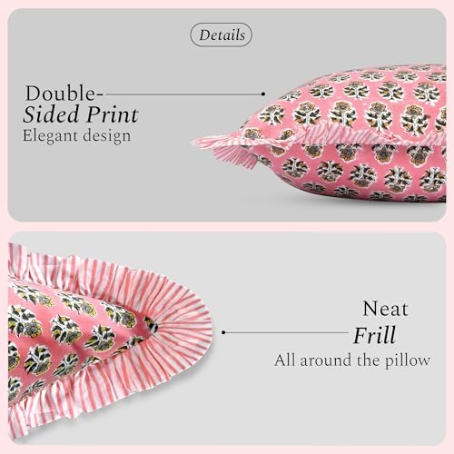 CPC Poppy Pink Ruffle Throw Pillow Covers for Couch, 24x24 Inch Cotton Stripe Ruffle Couch Pillows for Living Room, Hidden 20 Inch Zipper Boho Pillow Case or Cute Outdoor Pillows - Image 6