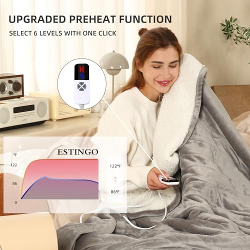 ESTINGO Heated Blanket Full Size, 72"x84" Electric Blanket with 6 Heating Levels & 1-10 Hours Adjustable Timer, Fast Heating Blanket with ETL & FCC Certification, for Full Body, Light Gray - Image 6