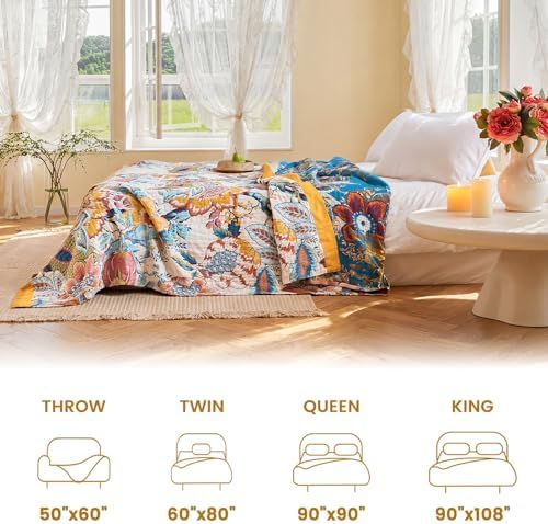 MSGKV Boho Throw Blanket 50"x60" 100% Cotton Floral Muslin Throw for Couch - Image 5