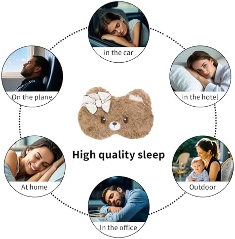 PERFECTSIGHT Sleep Eye Masks, Cute Plush Sleep Eye Cover Lightweight Adjustable Eyeshade Faux Fur Mask Cover for Women Men Sleep Travel Nap, Coffee Lace Bear - Image 6