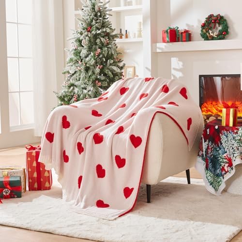 CozeCube Reversible Knit Throw Blanket, Red Love Heart, 60"x80" - Image 2