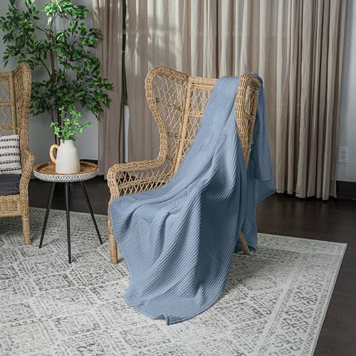 Comfy Cubs Waffle Blanket Twin, 90" x 66" - 100% Cotton Lightweight Breathable Bed Blanket - Soft Textured Thermal Weave for All Seasons – Decorative Cozy Layer for Couch, Sofa, or Bed - Pacific Blue - Image 5