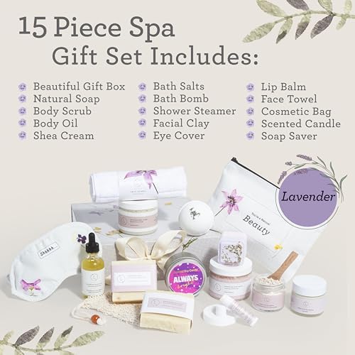 Lizush Luxury Spa Gifts for Women - 15 Piece Lavender Gifts for Her, Gift Baskets for Women, Body Care Set for Mom, Birthday Box, Self Care Spa Kit For Wife - Handmade in the USA - Image 2