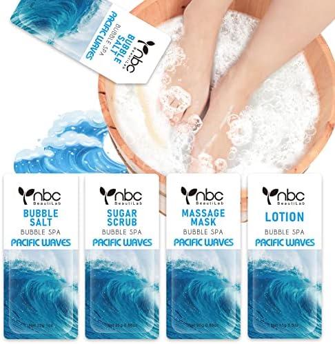 Pedicure Kit Foot Soak Set: Bubble Salt, Sugar Scrub, Massage Mask, Massage Lotion in a Box, 4 Step Foot Spa Kit for Dry Feet, Softens Calluses(1 Set Pacific Waves) by nbcBeautiLab