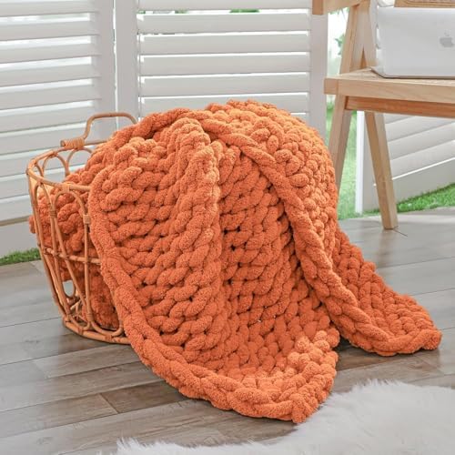 Bigacogo Chunky Knit Throw Blanket for Couch, 40x60 inches, Terracotta by Bigacogo