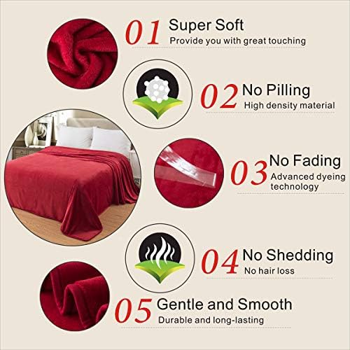 Fleece Queen Size Summer Blanket All Season 350GSM Lightweight Throw for The Bed Extra Soft Brush Fabric Winter Warm Sofa Blanket 90" x 90"(Red Queen) - Image 3