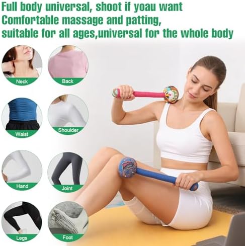 2PCS Herbal Wormwood Lymphatic Drainage Anti Slip Manual Massage Hammer Longer Handle Back Massager for Shoulder, Neck & Muscle Pain Relief (Rose Red/Dark Blue) - Image 4