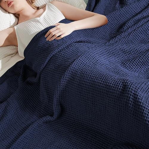 Tex Trend 100% Cotton Waffle Weave Blanket Twin Size - Soft, Breathable Cooling Blanket for Bed, Lightweight Cozy Summer & Spring Bedding, Navy Blue, 60x90 - Image 6