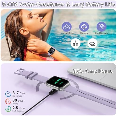 Smart Watch for Men Women, 1.83" HD Touch Screen Smartwatch with Bluetooth Call, 5 ATM Waterproof, 130+ Sport Modes Fitness Tracker Heart Rate Sleep Monitor Pedometer, Compatible with Android iPhone - Image 7