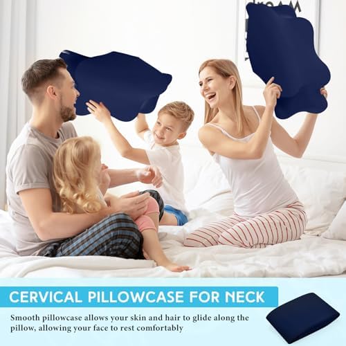 Hahafelt Cooling Cervical Neck Pillowcase,Navy Blue,Queen Size - Image 6