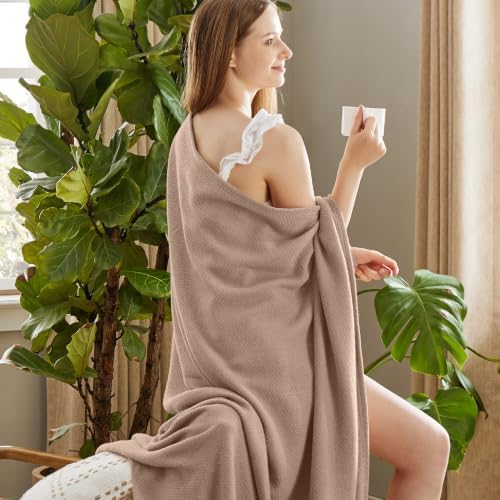 Bedsure 100% Cotton Blanket, Herringbone Weave, Twin-XL, Coffee Brown - Image 4