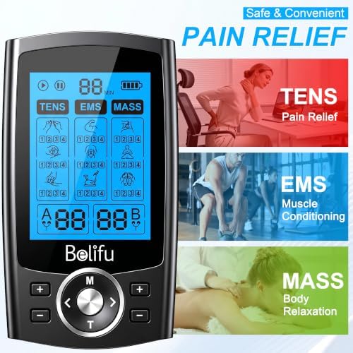 Belifu Dual Channel TENS EMS Unit 36 Modes Muscle Stimulator for Pain Relief Therapy, Electronic Pulse Massager Muscle Massager with 10 Pads, Dust-Proof Drawstring Storage Bag, Fastening Cable Ties - Image 2